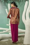 Shop_One Knot One_Wine Metallic Embroidery Zari Shawl Lapel Floral Blazer Draped Skirt Set _at_Aza_Fashions