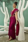 One Knot One_Wine Silk Satin Embroidery Zari Sweetheart Florence Blouse Draped Skirt Set _Online_at_Aza_Fashions