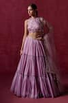 Buy_LASHKARAA_Pink Organza Embroidered Zari High Tiered Detailed Lehenga Set _at_Aza_Fashions