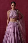 Shop_LASHKARAA_Pink Organza Embroidered Zari High Tiered Detailed Lehenga Set _at_Aza_Fashions