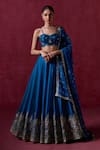 Buy_LASHKARAA_Blue Organza Embroidered Zari Plunge Sweetheart Floral Blouse Lehenga Set _at_Aza_Fashions