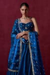 Shop_LASHKARAA_Blue Organza Embroidered Zari Plunge Sweetheart Floral Blouse Lehenga Set _at_Aza_Fashions