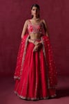 Buy_LASHKARAA_Pink Crepe Silk Embroidered Zari Round Lehenga Blouse Set _at_Aza_Fashions