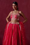 Shop_LASHKARAA_Pink Crepe Silk Embroidered Zari Round Lehenga Blouse Set _at_Aza_Fashions