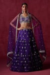 Buy_LASHKARAA_Purple Net Embroidered Zari Leaf Floral Lehenga Blouse Set _at_Aza_Fashions