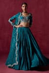 Shop_LASHKARAA_Green Crepe Silk Embroidered Zari Leaf Botanical Blouse Lehenga Set _Online_at_Aza_Fashions