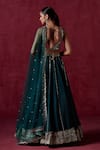 LASHKARAA_Green Crepe Silk Embroidered Zari Plunge Leaf Neck Blouse Lehenga Set _Online_at_Aza_Fashions