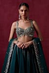 Shop_LASHKARAA_Green Crepe Silk Embroidered Zari Plunge Leaf Neck Blouse Lehenga Set _at_Aza_Fashions