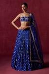 Buy_LASHKARAA_Blue Brocade Embroidered Zari Straight Floral Butta Detailed Lehenga Set _at_Aza_Fashions