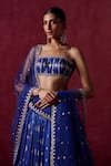 Shop_LASHKARAA_Blue Brocade Embroidered Zari Straight Floral Butta Detailed Lehenga Set _at_Aza_Fashions