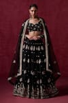 Buy_LASHKARAA_Black Satin Embroidered Zari Leaf Floral Butta Lehenga Set _at_Aza_Fashions