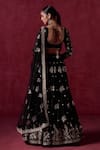 LASHKARAA_Black Satin Embroidered Zari Leaf Floral Butta Lehenga Set _Online_at_Aza_Fashions