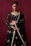 Shop_LASHKARAA_Black Satin Embroidered Zari Leaf Floral Butta Lehenga Set _at_Aza_Fashions