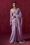 Buy_LASHKARAA_Purple Silk Embroidered Zari V Neck Hem Pre-draped Saree With Blouse _at_Aza_Fashions