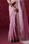 Buy_LASHKARAA_Pink Organza Embroidered Zari Leaf Scallop Hem Saree With Blouse _Online_at_Aza_Fashions