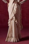 Buy_LASHKARAA_Beige Crepe Embroidered Zari High Ruffle Pre-draped Saree With Blouse _Online_at_Aza_Fashions