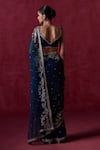 LASHKARAA_Blue Net Embroidered Zari Sweetheart Floral Veil Pre-draped Saree With Blouse _Online_at_Aza_Fashions