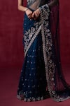 Buy_LASHKARAA_Blue Net Embroidered Zari Sweetheart Floral Veil Pre-draped Saree With Blouse _Online_at_Aza_Fashions