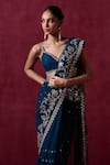 Shop_LASHKARAA_Blue Net Embroidered Zari Sweetheart Floral Veil Pre-draped Saree With Blouse _at_Aza_Fashions