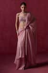 Buy_LASHKARAA_Pink Net Embroidered Zari Scoop Waist Pre-draped Saree With Blouse _at_Aza_Fashions