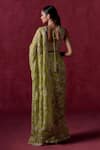 LASHKARAA_Green Net Embroidered Zari Square Floral Veil Pre-draped Saree With Blouse _Online_at_Aza_Fashions