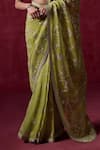 Buy_LASHKARAA_Green Net Embroidered Zari Square Floral Veil Pre-draped Saree With Blouse _Online_at_Aza_Fashions