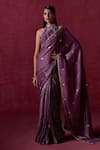 Buy_LASHKARAA_Purple Net Embroidered Zari Halter Lace Pre-draped Saree With Blouse _at_Aza_Fashions