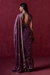 LASHKARAA_Purple Net Embroidered Zari Halter Lace Detailed Hem Saree With Blouse _Online_at_Aza_Fashions