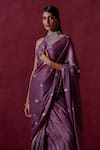 Shop_LASHKARAA_Purple Net Embroidered Zari Halter Lace Pre-draped Saree With Blouse _at_Aza_Fashions