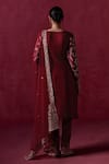 LASHKARAA_Maroon Silk Embroidery Zari Round Neck Floral Kurta Pant Set _Online_at_Aza_Fashions