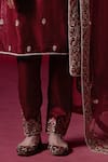 Buy_LASHKARAA_Maroon Silk Embroidery Zari Round Neck Floral Kurta Pant Set _Online_at_Aza_Fashions