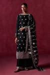 Buy_LASHKARAA_Black Silk Embroidery Zari Boat Neck Floral Butti Kurta Pant Set _at_Aza_Fashions