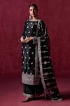 Shop_LASHKARAA_Black Silk Embroidery Zari Boat Neck Floral Butti Kurta Pant Set _Online_at_Aza_Fashions