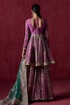 LASHKARAA_Purple Net Embroidery Zari Round Neck Linear Floral Peplum Kurta Gharara Set _Online_at_Aza_Fashions