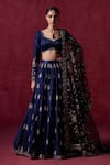 Buy_LASHKARAA_Blue Satin Embroidery Zari Paan Neck Floral Butti Lehenga Set _at_Aza_Fashions