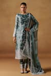 Buy_LASHKARAA_Blue Organza Embroidered Zari Round Floral Branch Straight Kurta Pant Set _at_Aza_Fashions