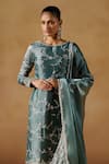 Shop_LASHKARAA_Blue Organza Embroidered Zari Round Floral Branch Straight Kurta Pant Set _at_Aza_Fashions