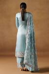 LASHKARAA_Blue Organza Embroidered Zari Notched Yoke Kurta Palazzo Set _Online_at_Aza_Fashions