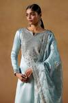 Shop_LASHKARAA_Blue Organza Embroidered Zari Notched Yoke Kurta Palazzo Set _at_Aza_Fashions