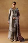 Buy_LASHKARAA_Grey Organza Embroidered Zari Round Geometric Pattern Yoke Kurta Palazzo Set _at_Aza_Fashions