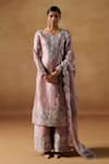 Buy_LASHKARAA_Pink Organza Embroidered Zari Round Geometric Kurta Palazzo Set _at_Aza_Fashions