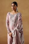 Shop_LASHKARAA_Pink Organza Embroidered Zari Round Geometric Kurta Palazzo Set _at_Aza_Fashions