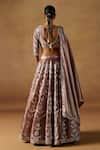 LASHKARAA_Brown Organza Embroidered Zari Leaf Geometric Floral Lehenga Set _Online_at_Aza_Fashions