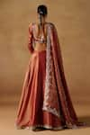 LASHKARAA_Orange Organza Embroidered Zari Leaf Sequin Lehenga Set _Online_at_Aza_Fashions