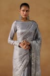 Shop_LASHKARAA_Grey Organza Embroidered Zari Boat Floral Branch Saree With Blouse _at_Aza_Fashions