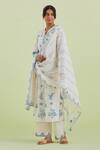 Buy_Kora_Off White Silk, Cotton, Chanderi Flower Hand Block Print Kurta Pant Set _at_Aza_Fashions