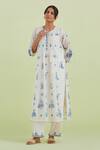 Kora_Off White Silk, Cotton, Chanderi Flower Hand Block Print Kurta Pant Set _Online_at_Aza_Fashions