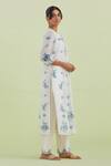 Shop_Kora_Off White Silk, Cotton, Chanderi Flower Hand Block Print Kurta Pant Set _Online_at_Aza_Fashions