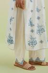 Kora_Off White Silk, Cotton, Chanderi Flower Hand Block Print Kurta Pant Set _at_Aza_Fashions