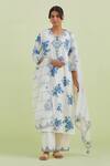 Buy_Kora_Off White Silk, Chanderi, Cotton Embroidery Floral Hand Block Print Kurta Set _at_Aza_Fashions